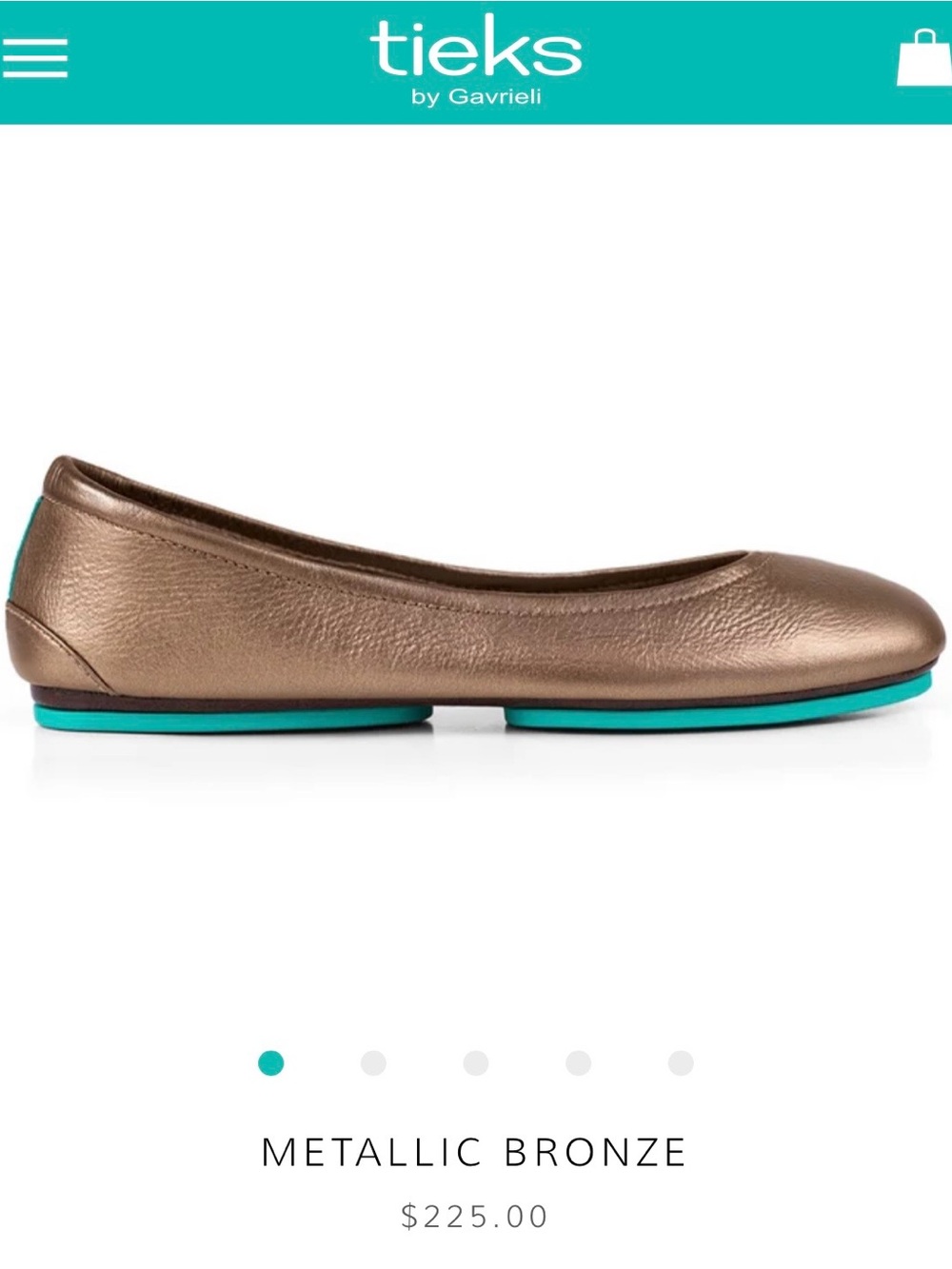 Tieks Metallic Bronze Ballet Flats with Teal Soles - Picture 2 of 5